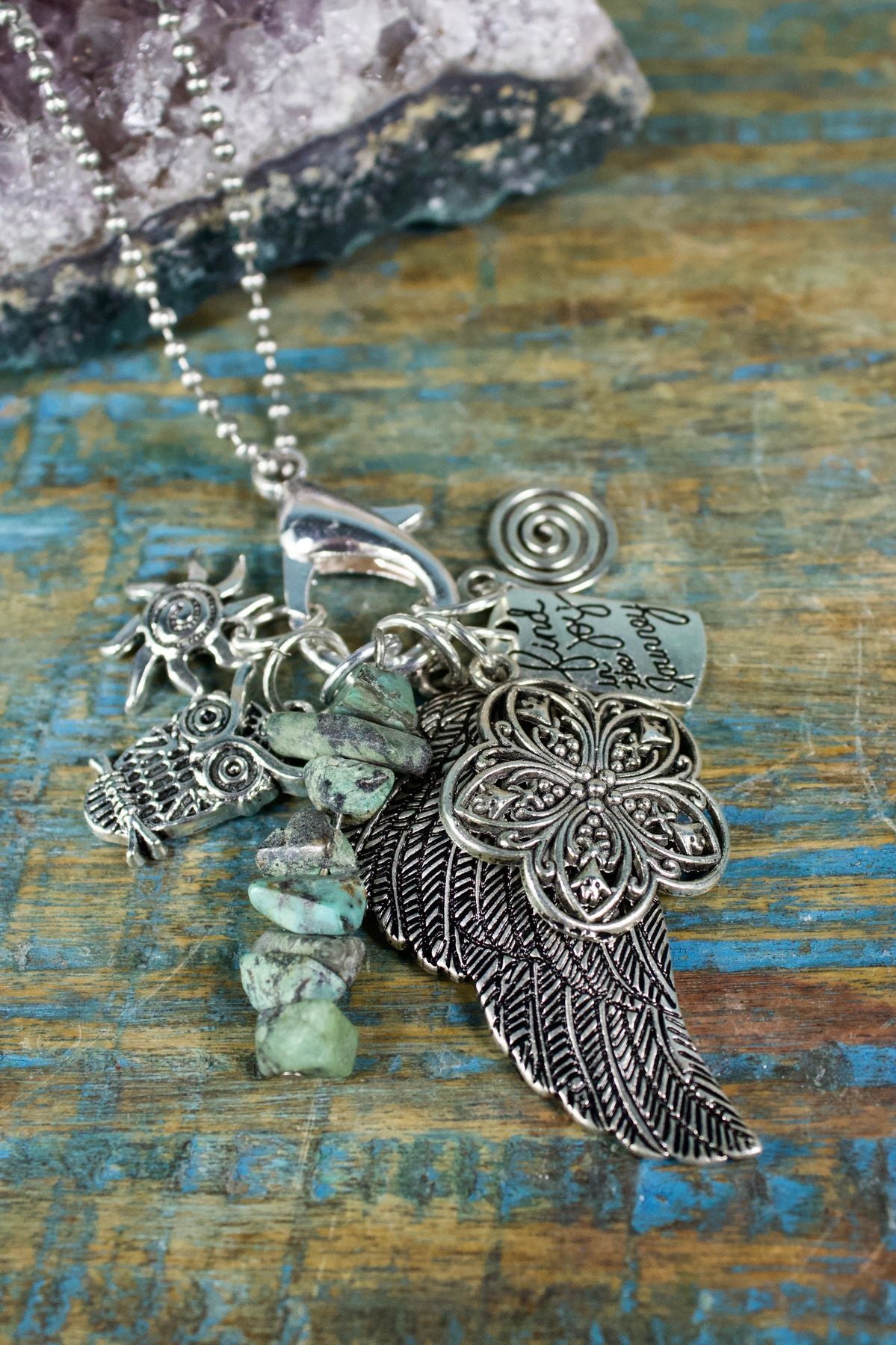 Charmed Guardian Silver Feather Necklace – Tumbled Earth