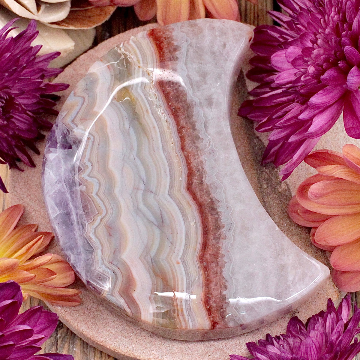 Amethyst and Crazy Lace Agate Moon