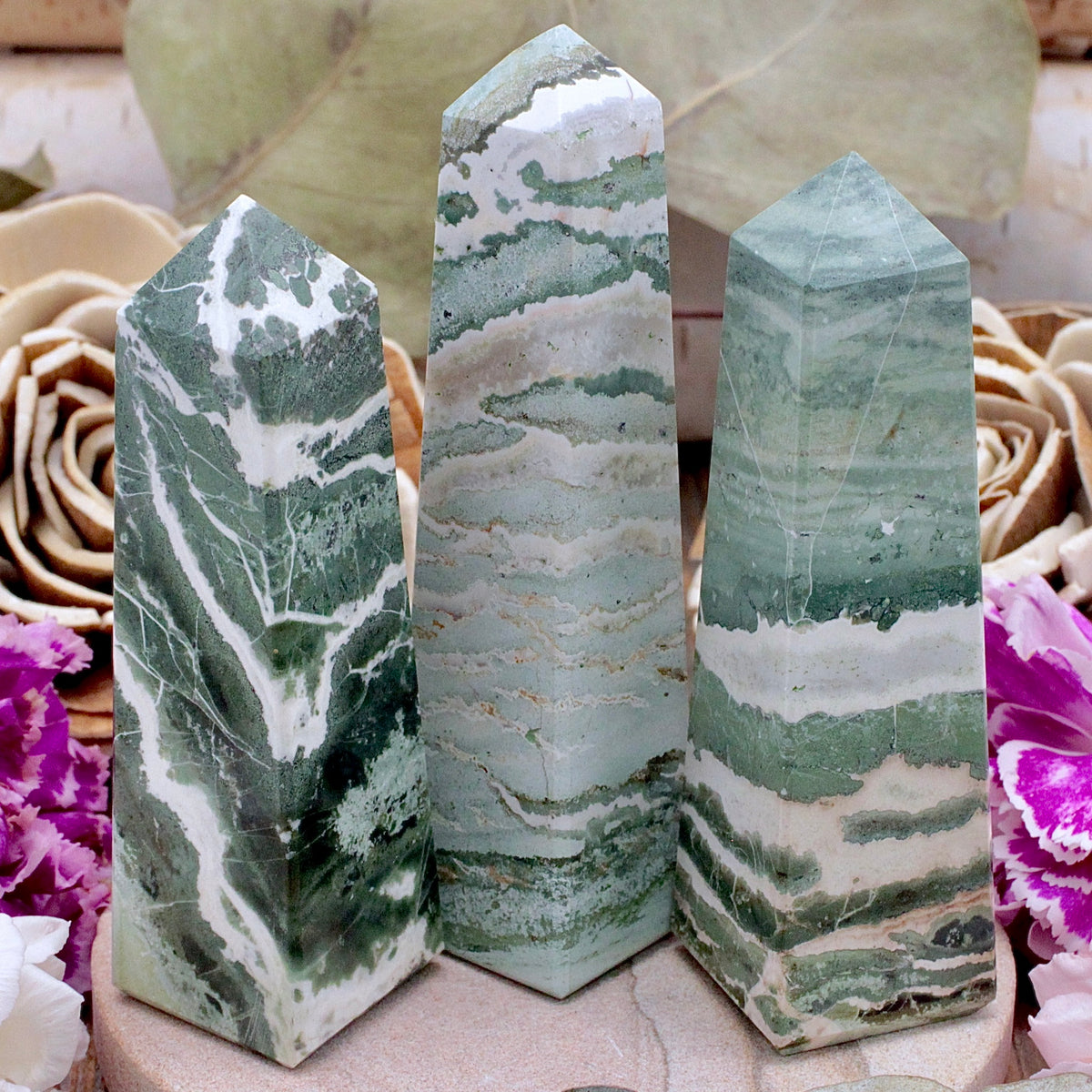 Green Zebra Jasper Obelisk