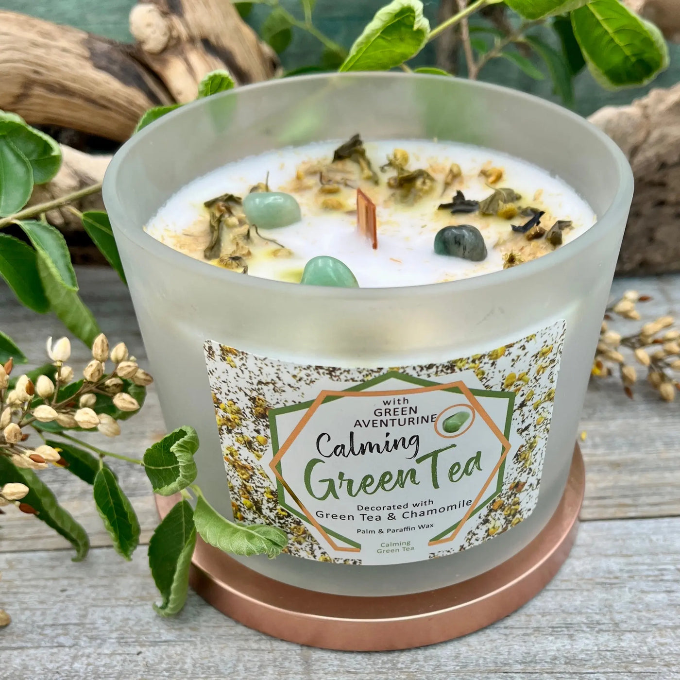 Calming Green Tea Candle with Green Aventurine