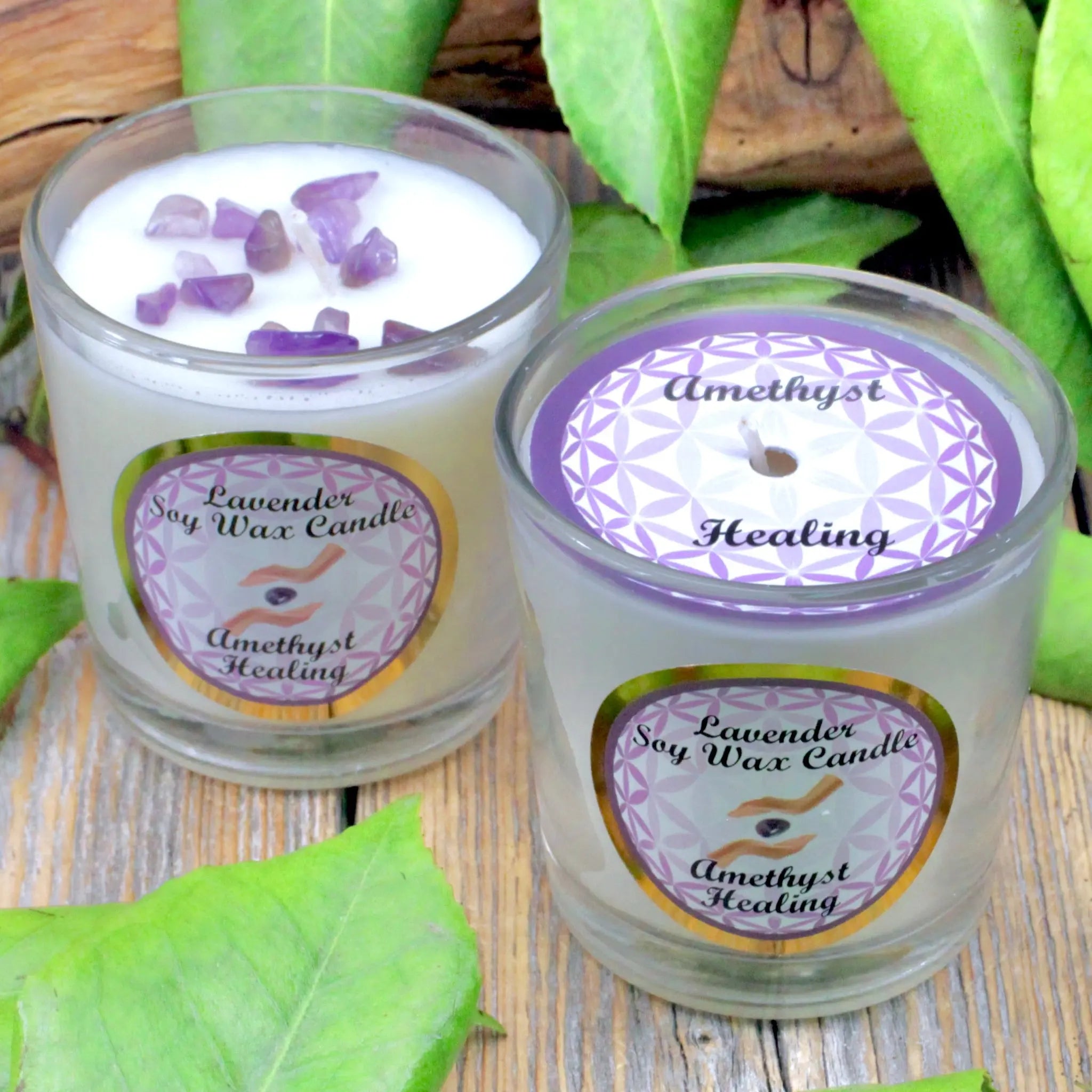 Healing Soy Candle Lavender with Amethyst