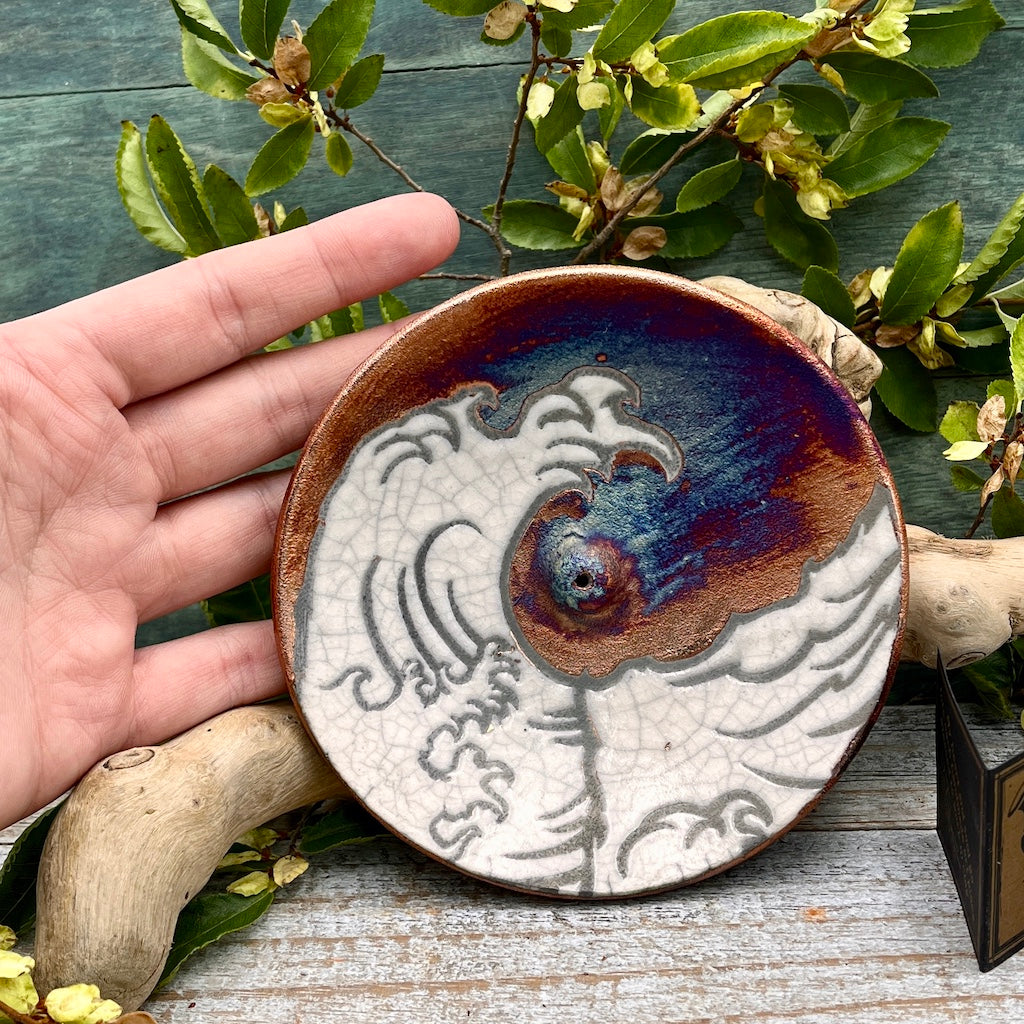 Raku Pottery Incense Holder -Wave
