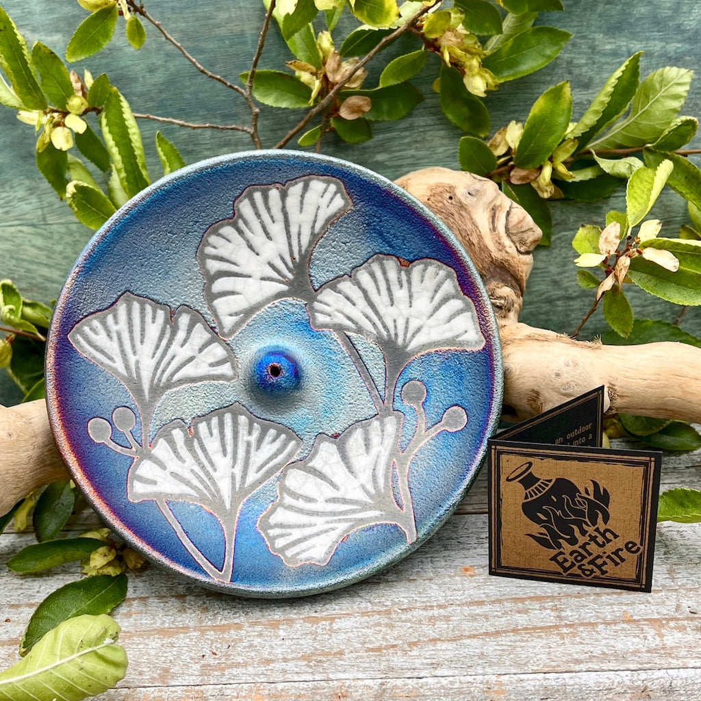 Raku Pottery Incense Holder -Ginkgo Leaves – RockMama.com