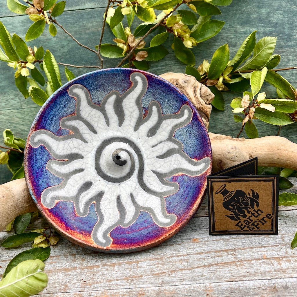 Raku Pottery Incense Holder -Sun