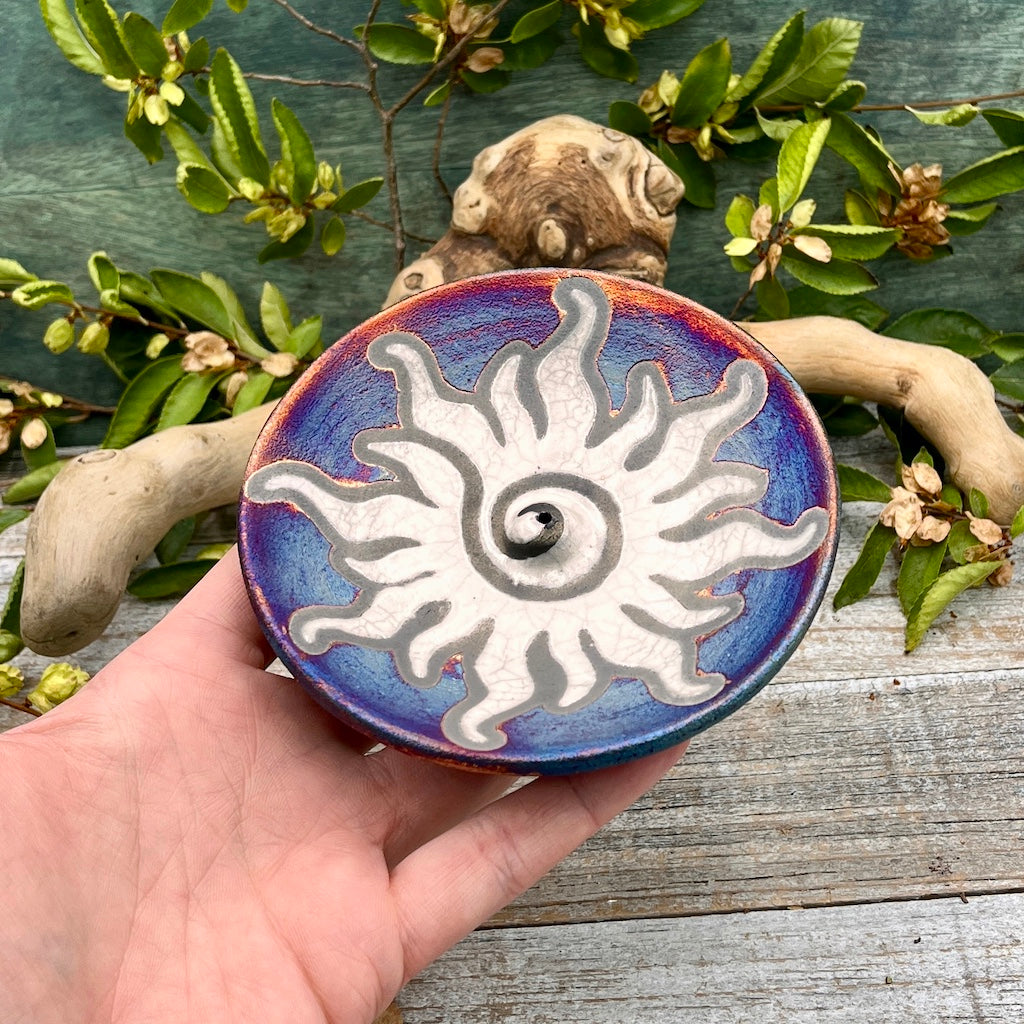 Raku Pottery Incense Holder -Sun