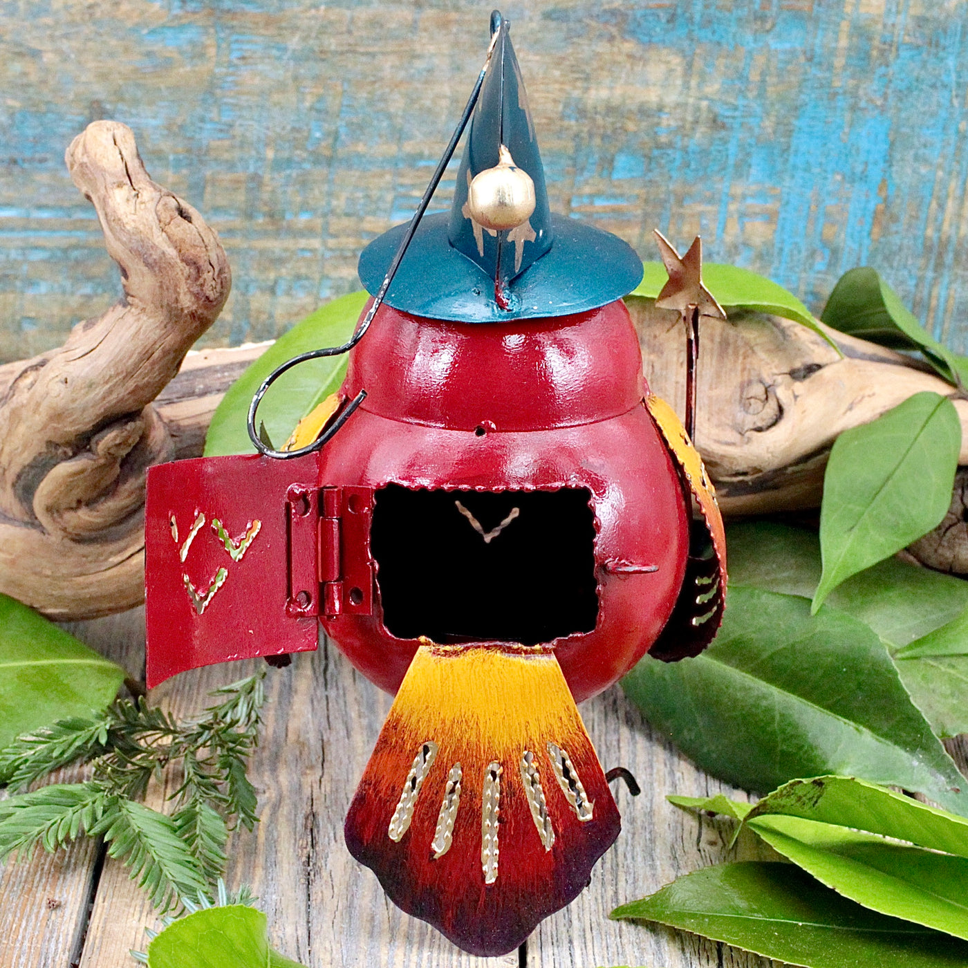 Wizard Owl Hanging Lantern - Red
