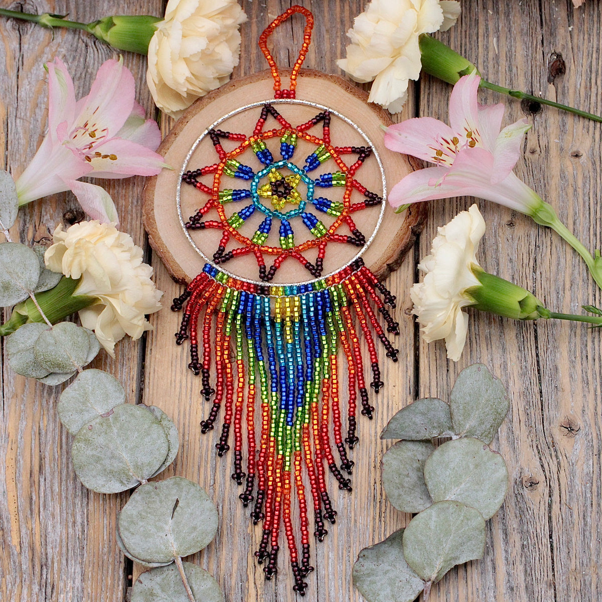 Rainbow Beaded Dream Catcher