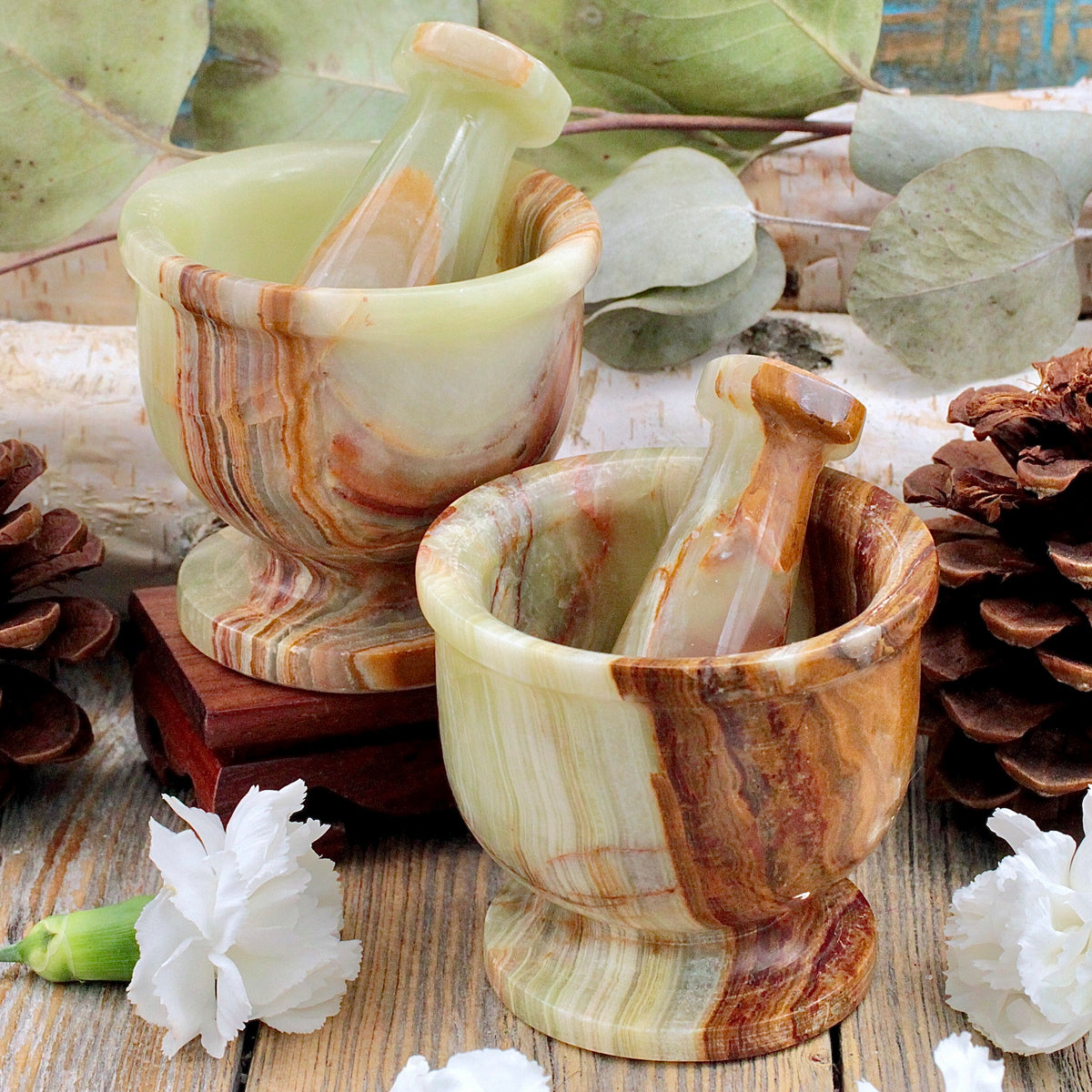 Green Banded Calcite Mortar and Pestle