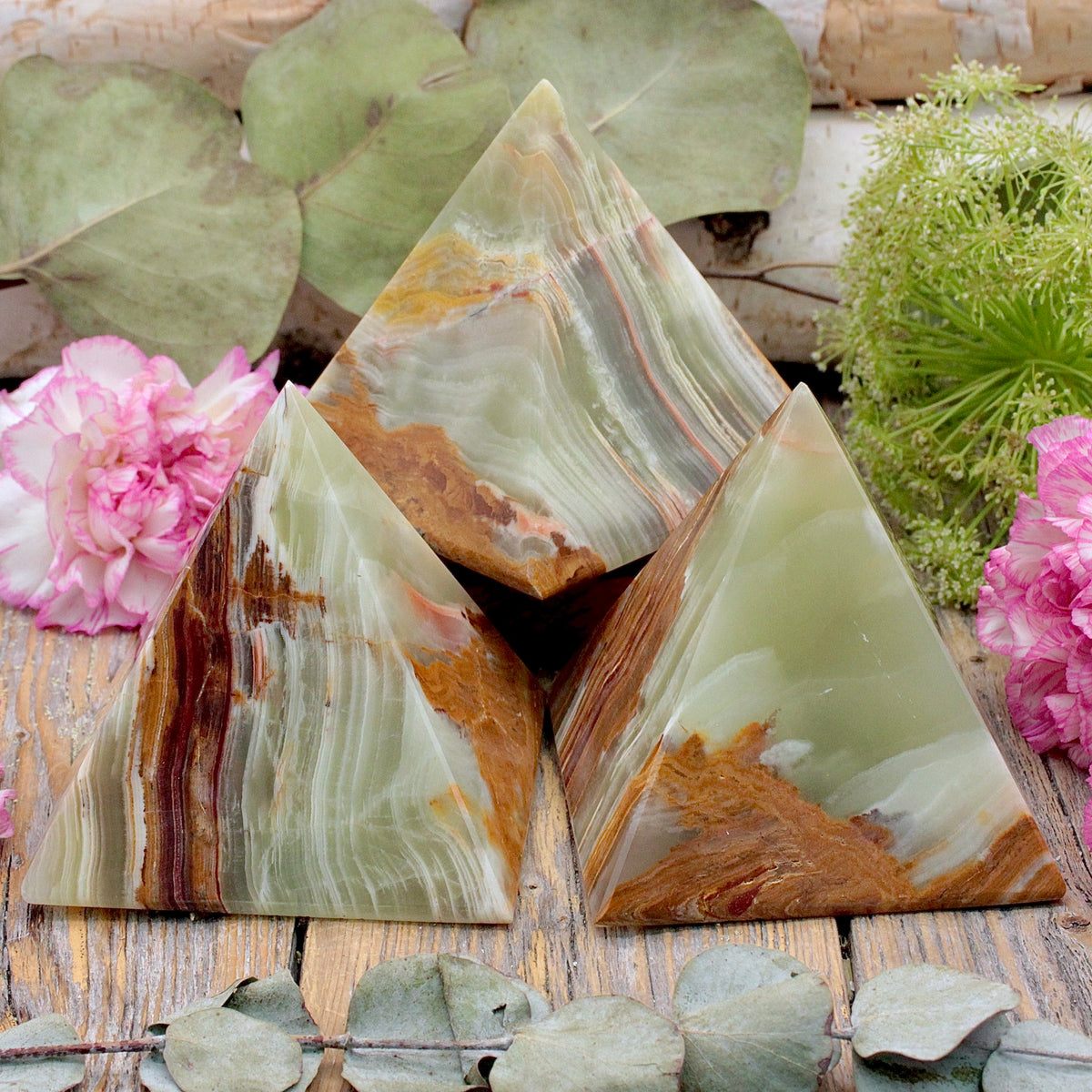 Green Banded Calcite Pyramid