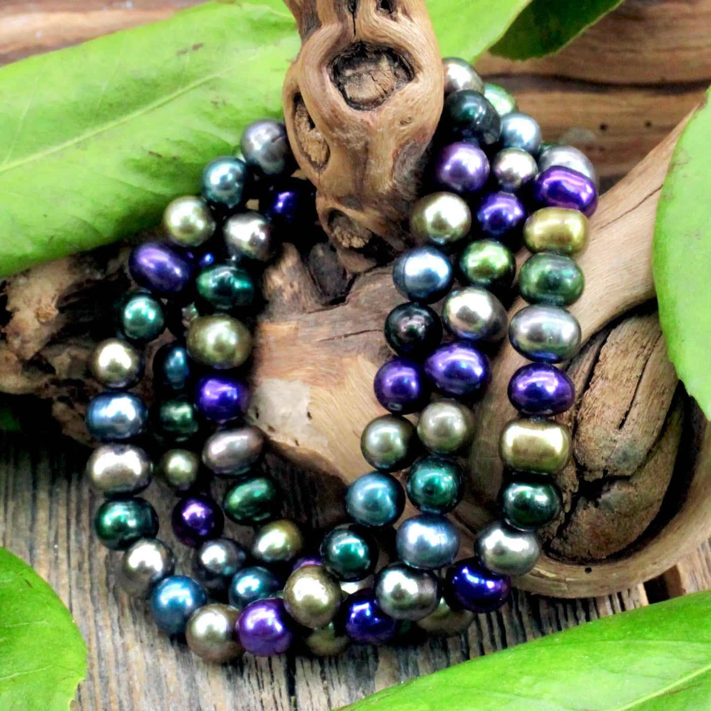 Green, Blue, Purple, and Gold Pearl Bracelet