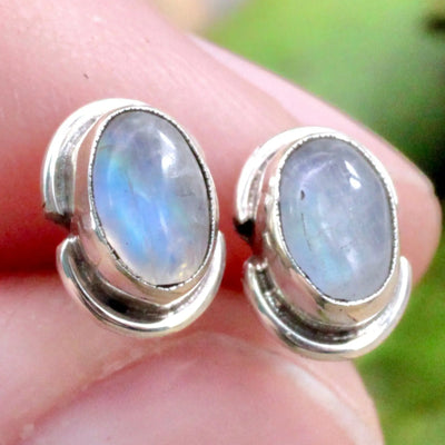 Moonstone Stud Earrings with Silverwork in Sterling Silver