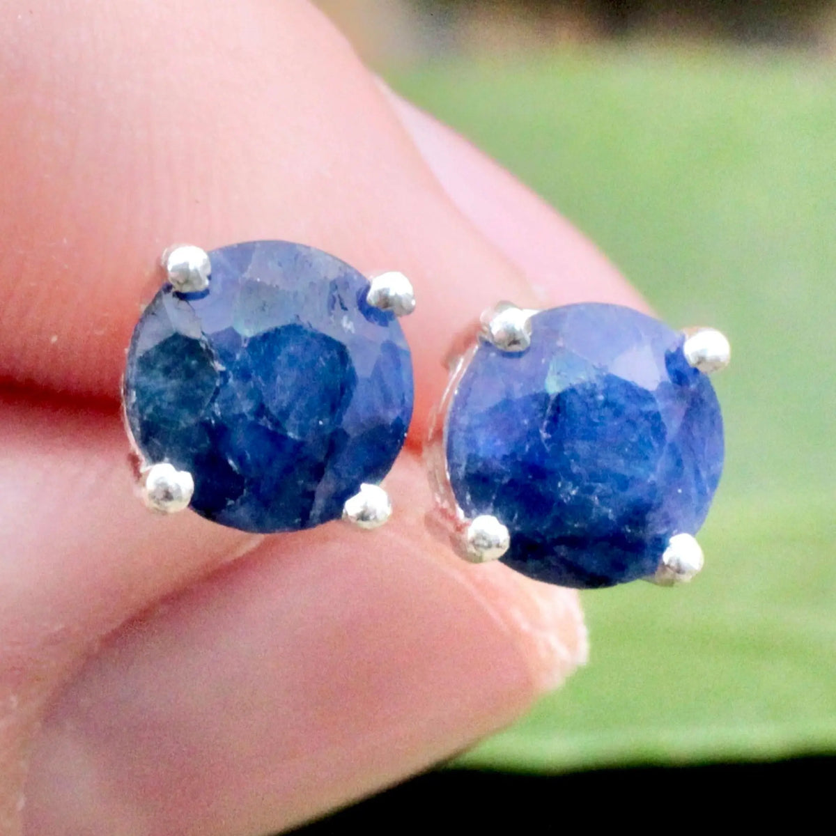 Sapphire Stud Earrings - Sterling Silver
