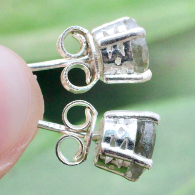 Labradorite Stud Earrings Pronged in Sterling Silver