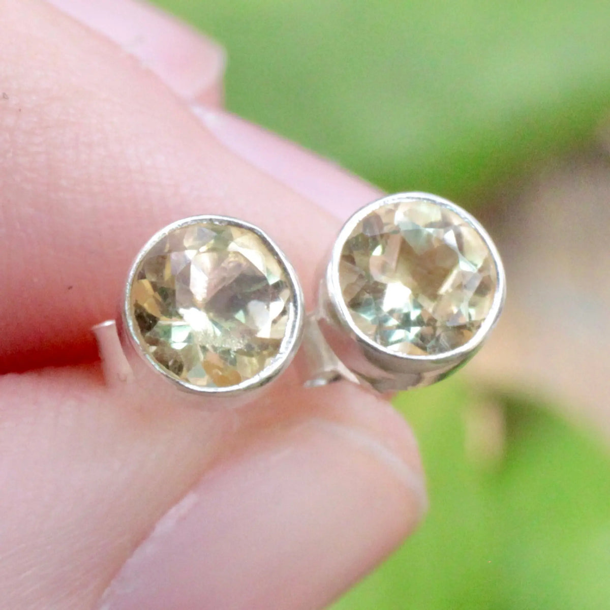 Citrine Round Stud Earrings - Sterling Silver