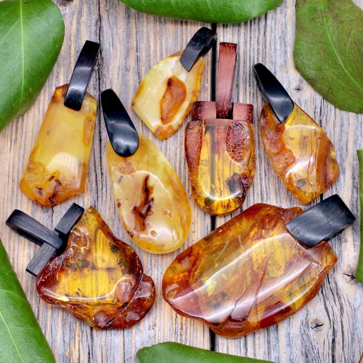 Amber Pendant with Wood Bail