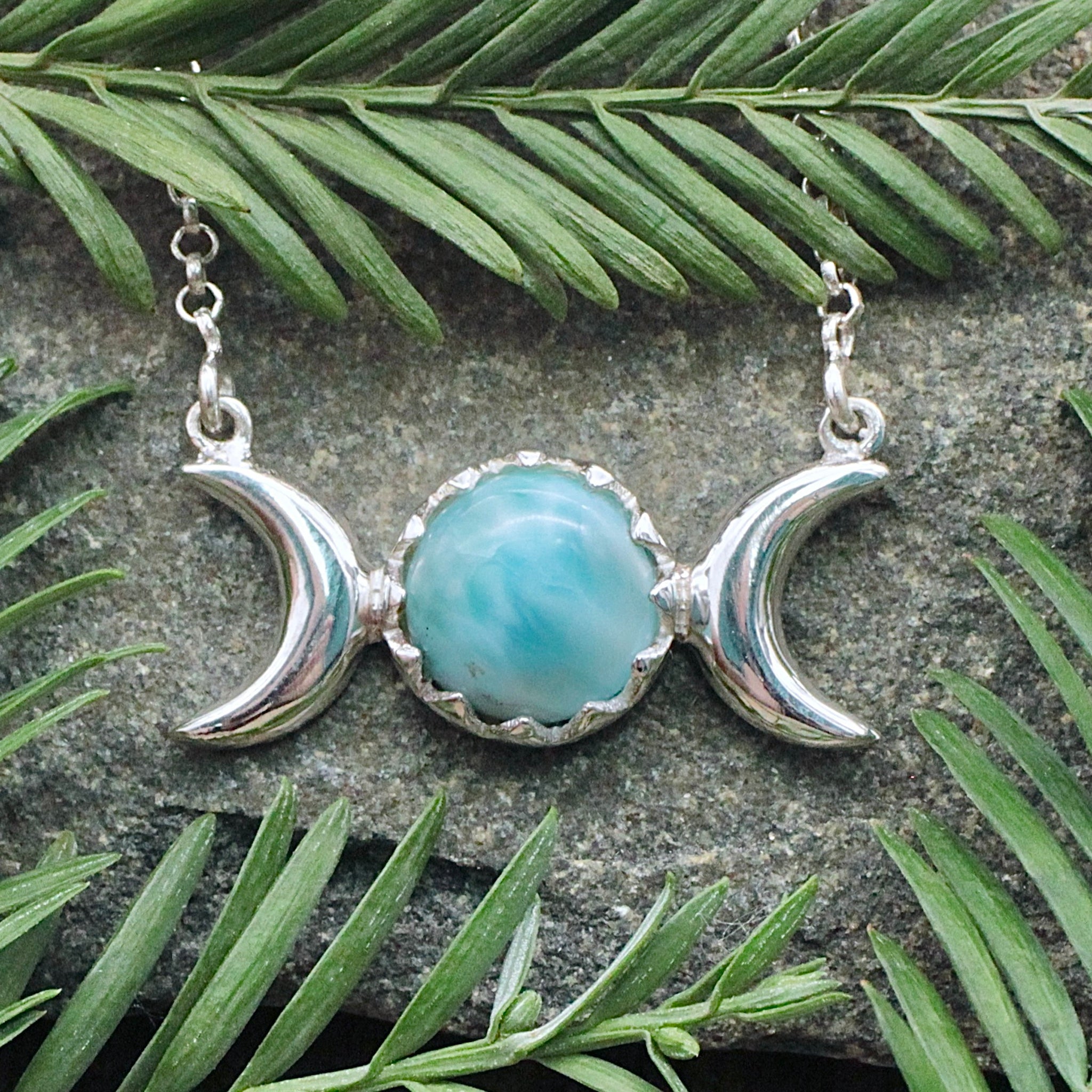 Larimar Hamsa Pendant Sterling Silver Chain Necklace Rock Mama