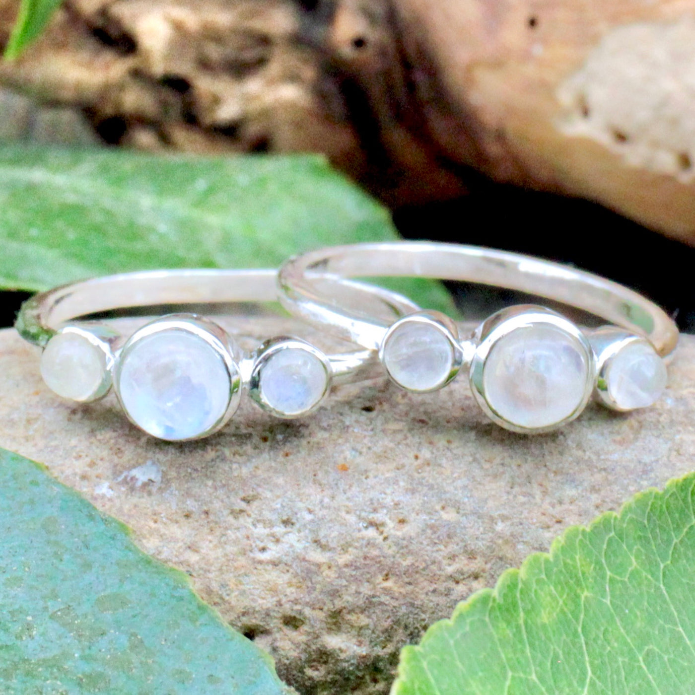 Moonstone Three Stone Ring - Sterling Silver