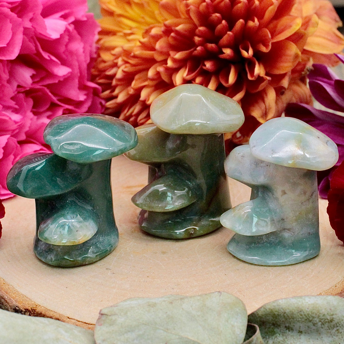 Moss Agate Mushroom Cluster - Mini