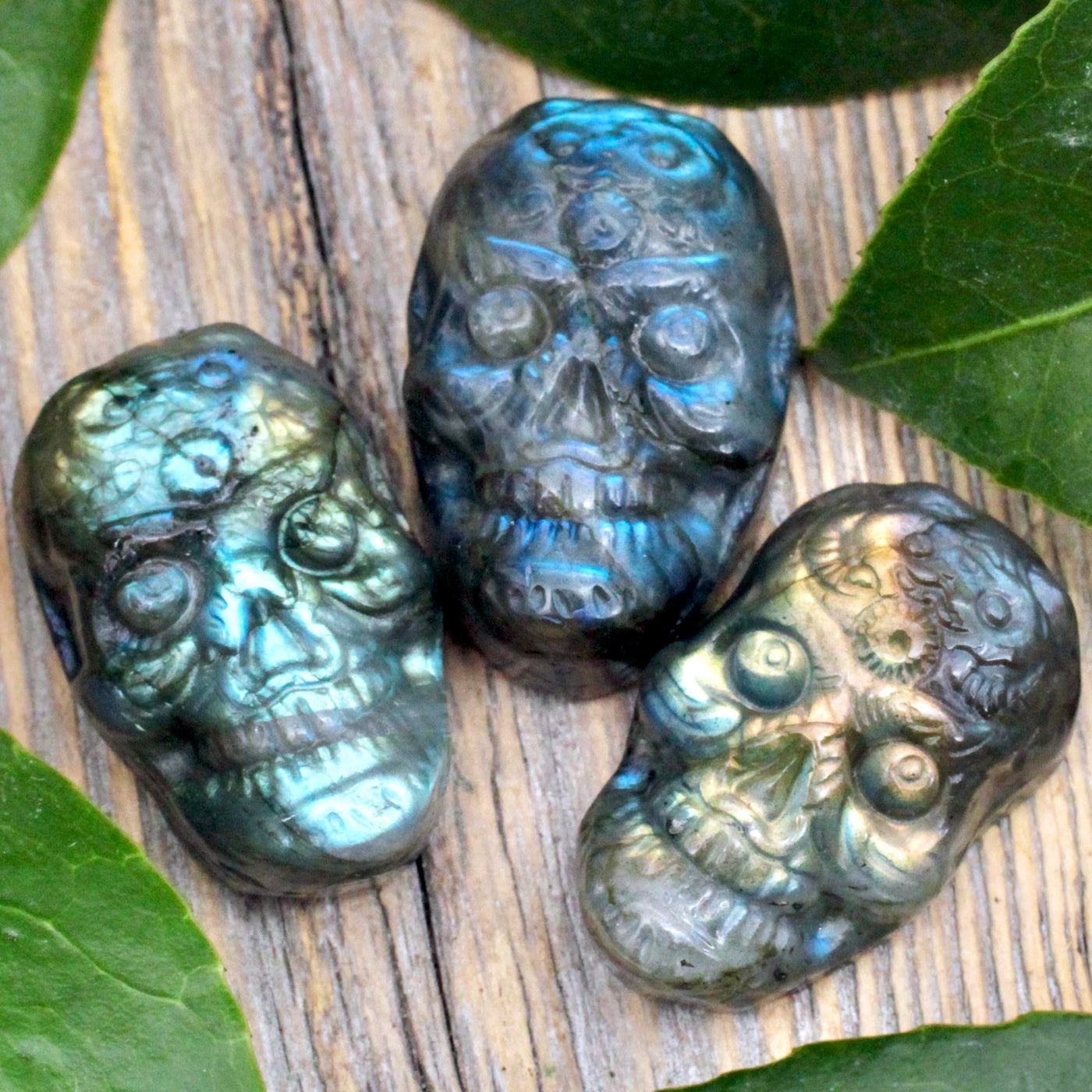 Labradorite Day of the Dead Skull Carving