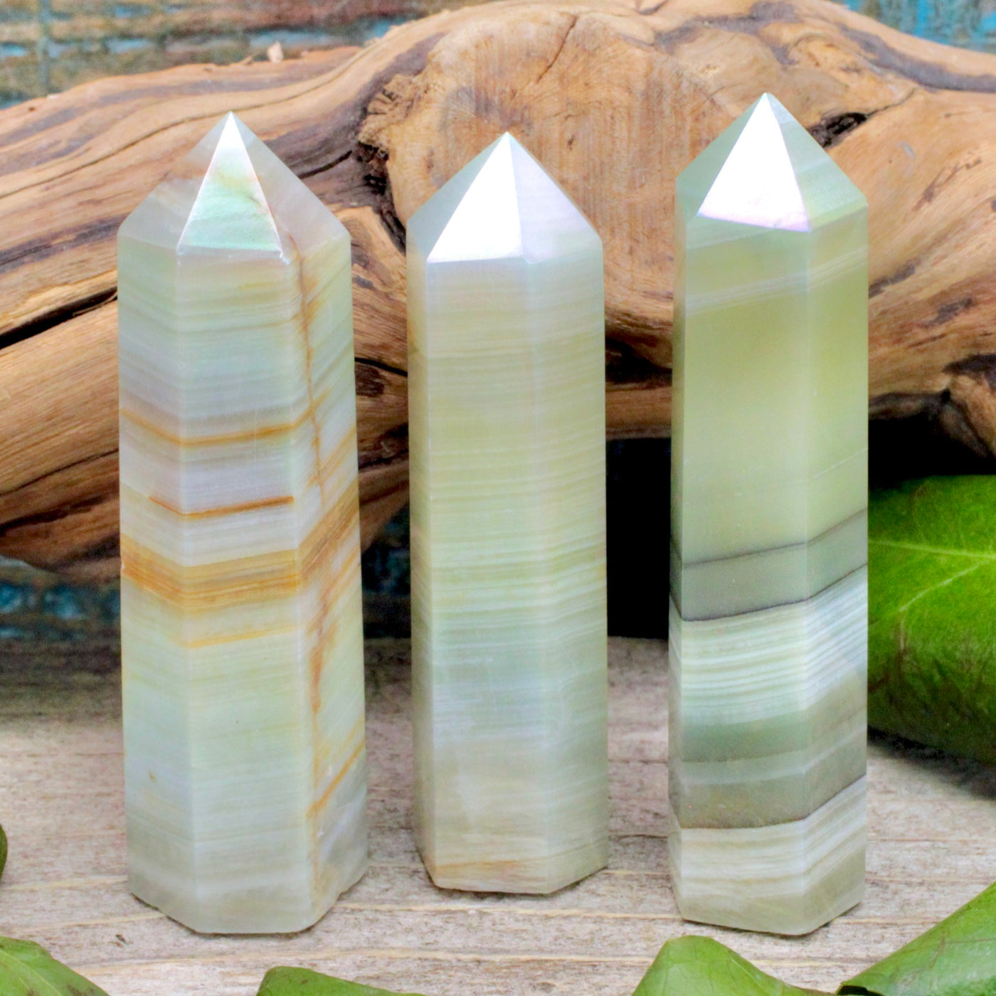 Green Banded Aura Calcite Tower