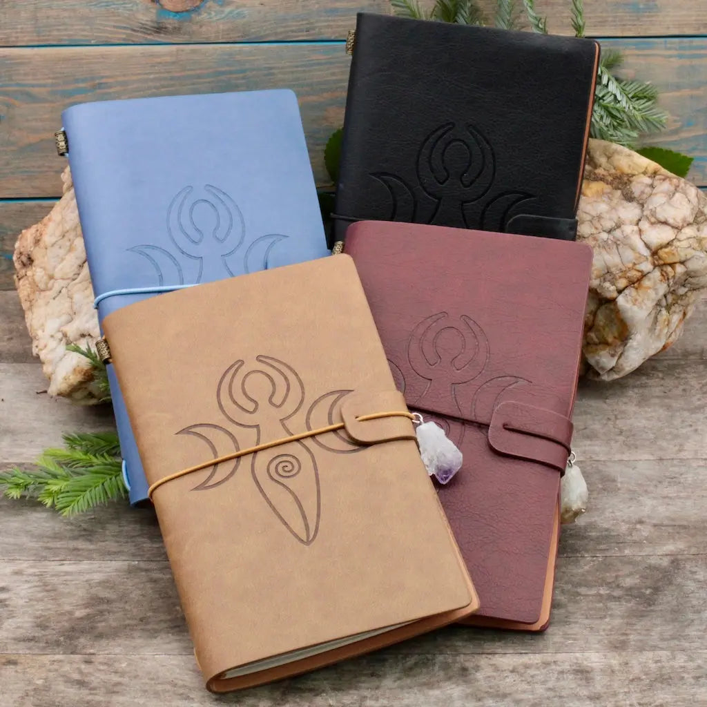 Leather Bound Crystal Journal - Moon Goddess Design