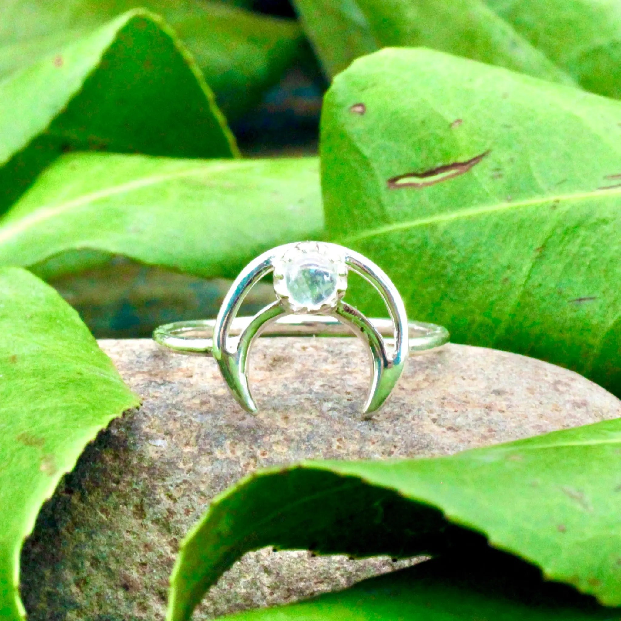 Moonstone Crescent Moon Ring Sterling Silver - Main Image
