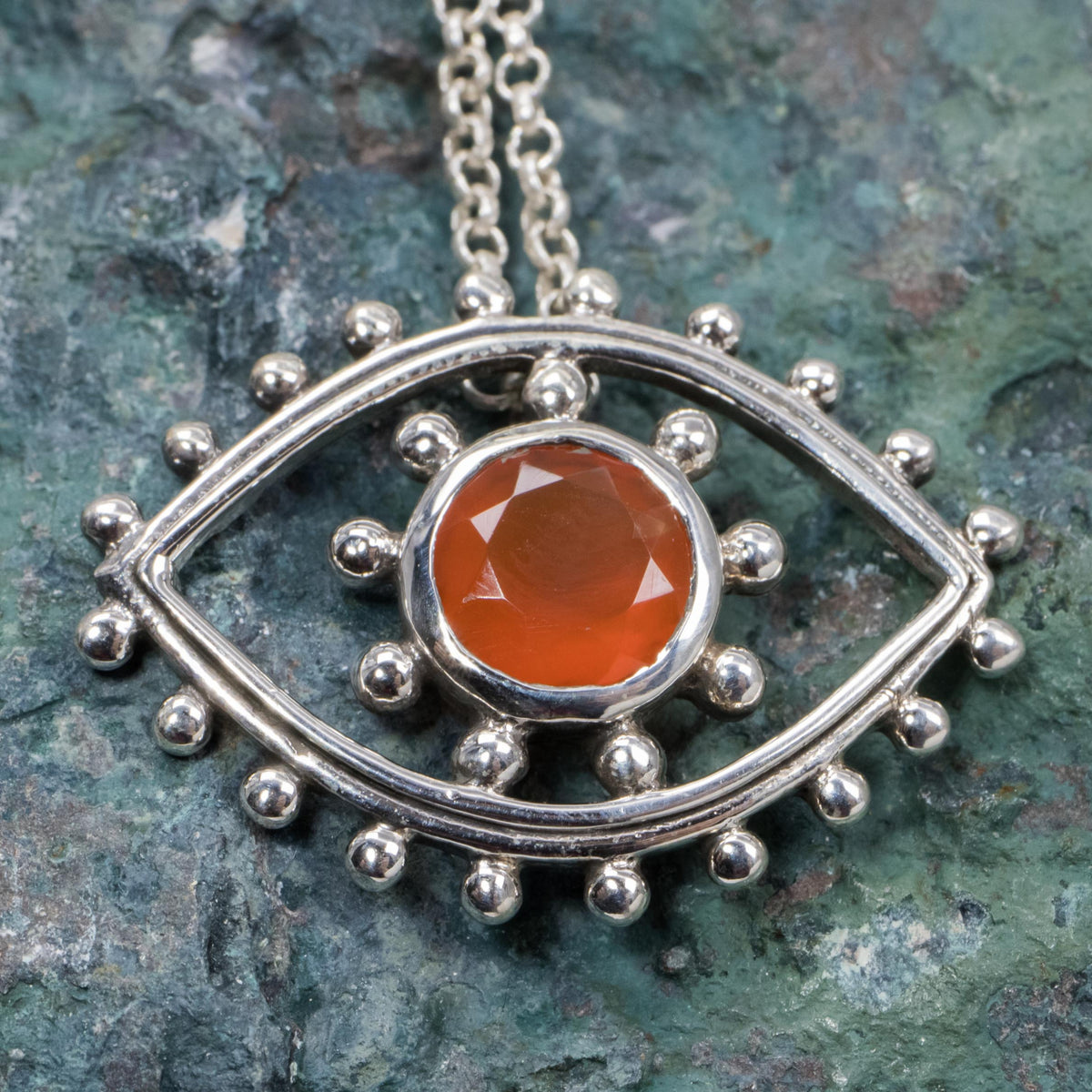 Carnelian Eye Pendant - Sterling Silver