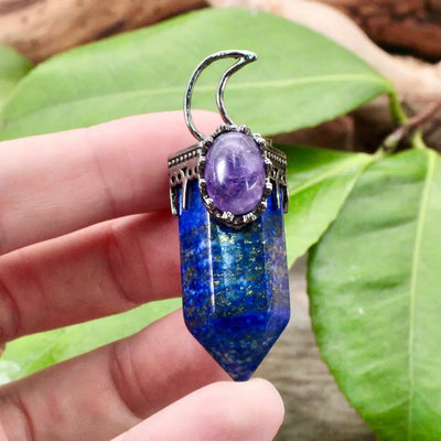 Lapis Point With Amethyst And Moon Pendant