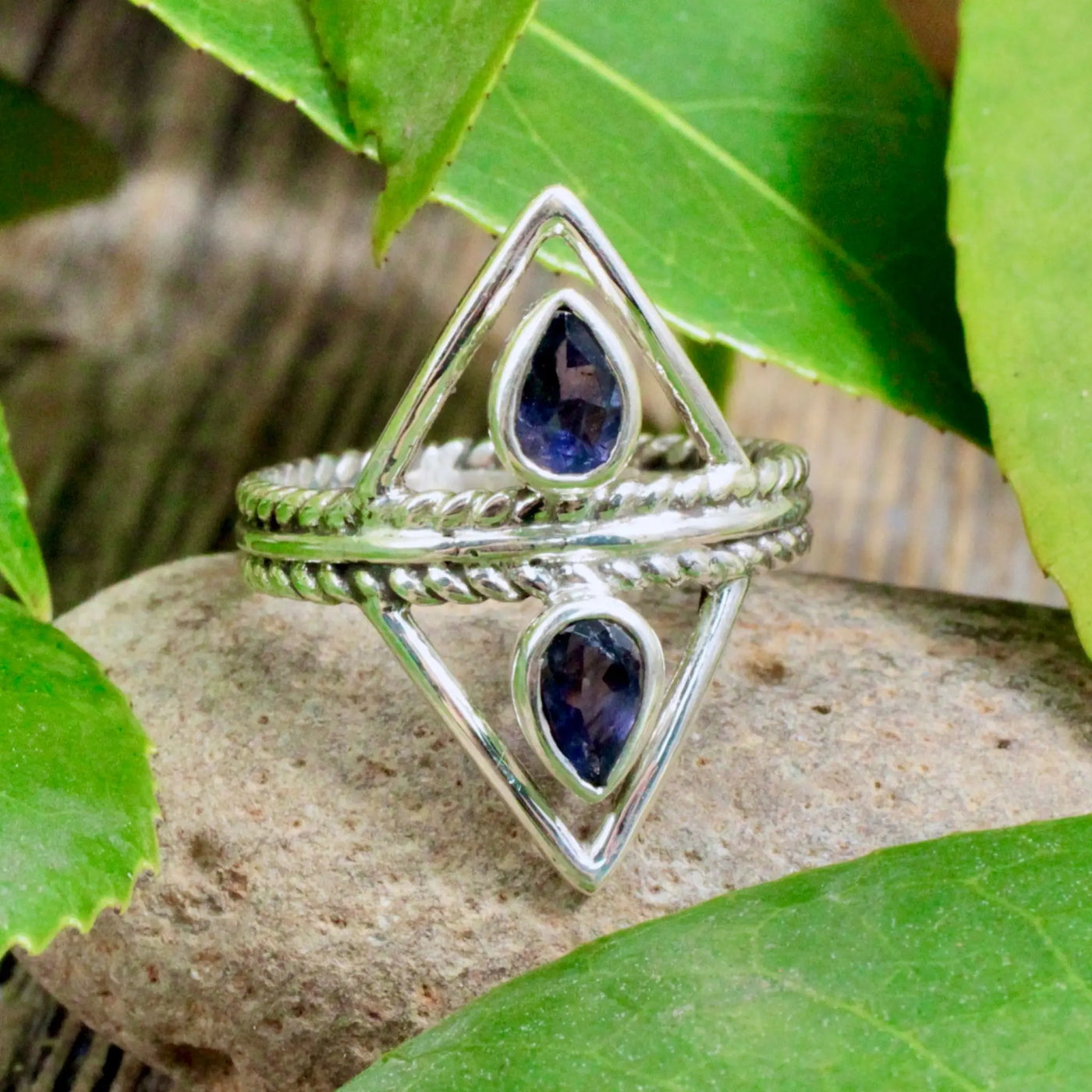Iolite Double Triangle Ring