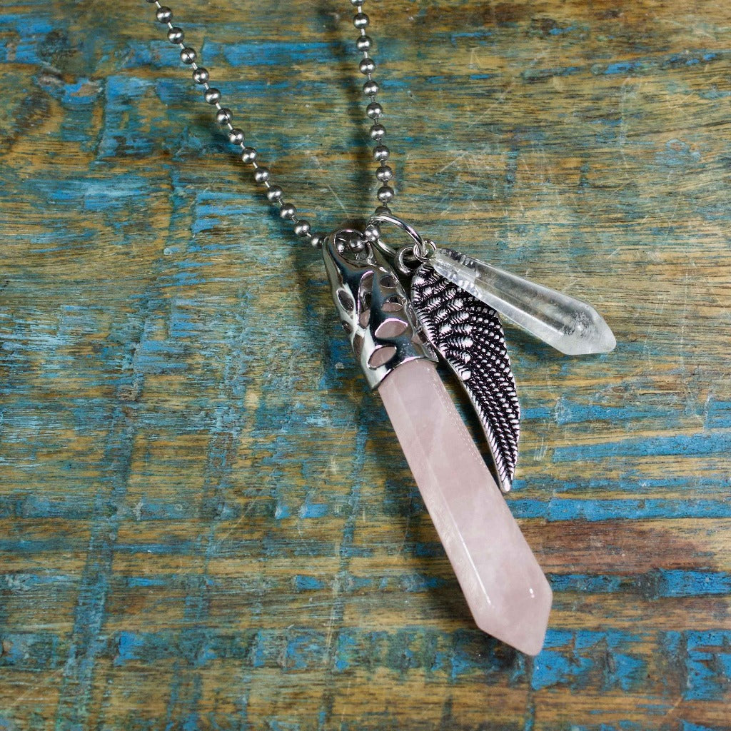 Large Point Rose Quartz Guardian Stones Necklace โ