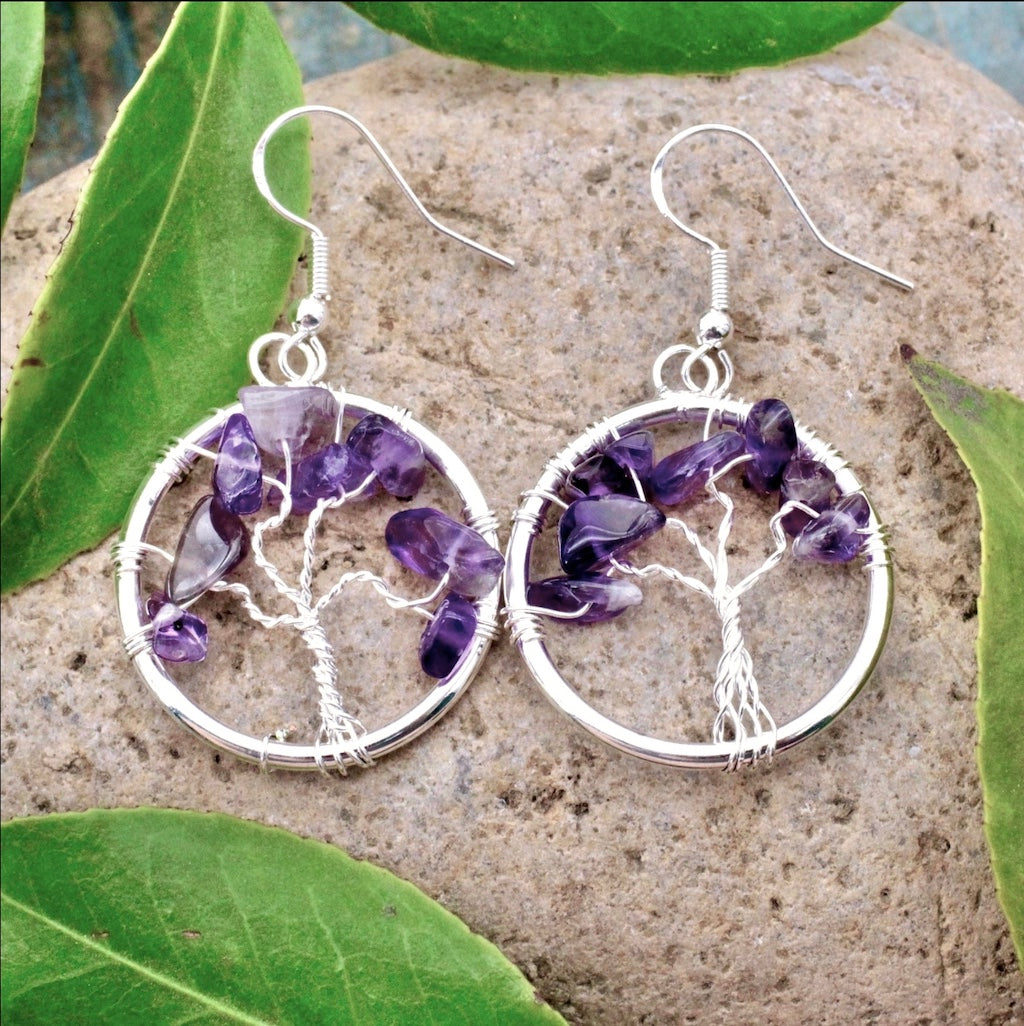 Amethyst Tree of Life Earrings