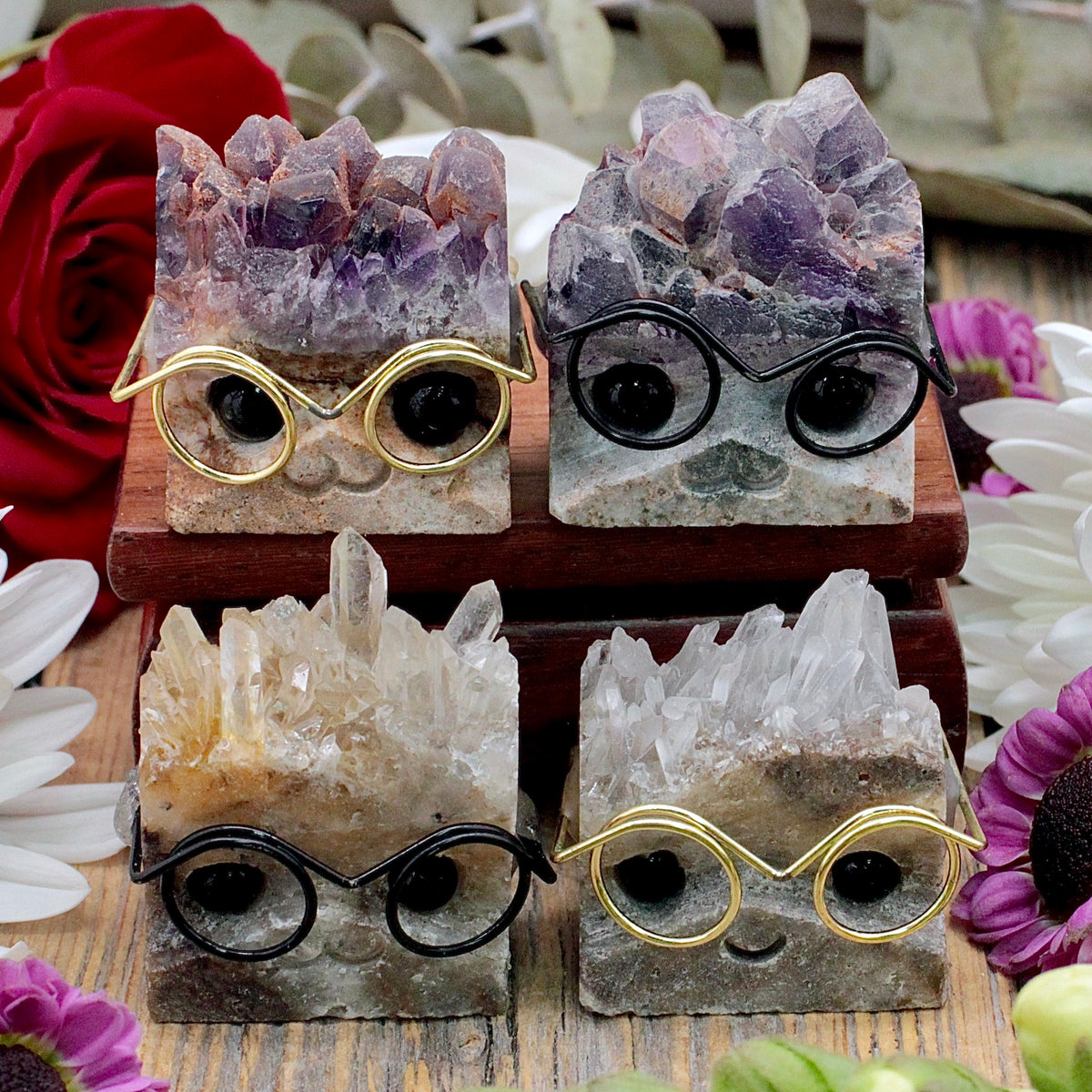 Amethyst and Quartz Cutie with Glasses
