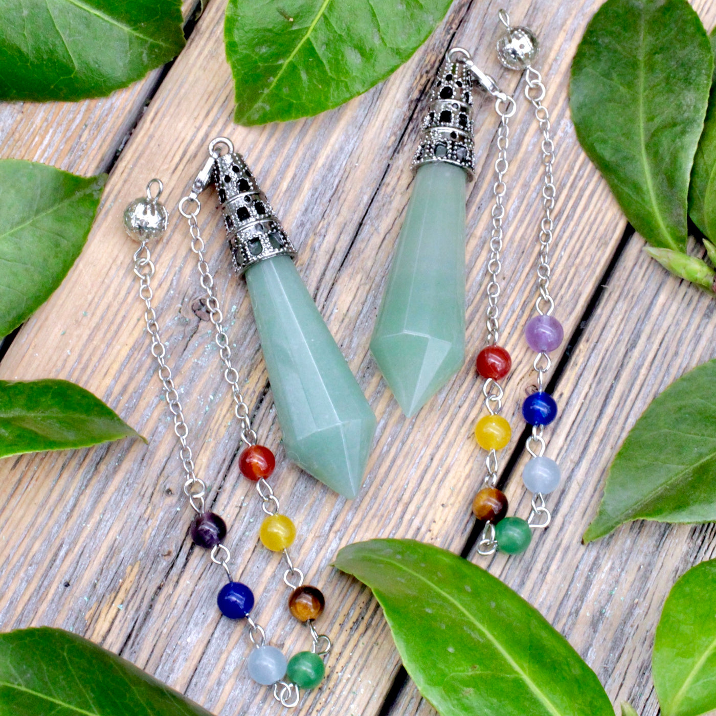 Green Aventurine Pendulum with Chakra Beads