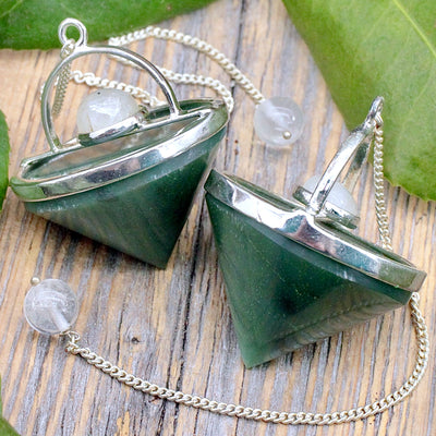 Green Aventurine Cone Pendulum with Moonstone Cabochon
