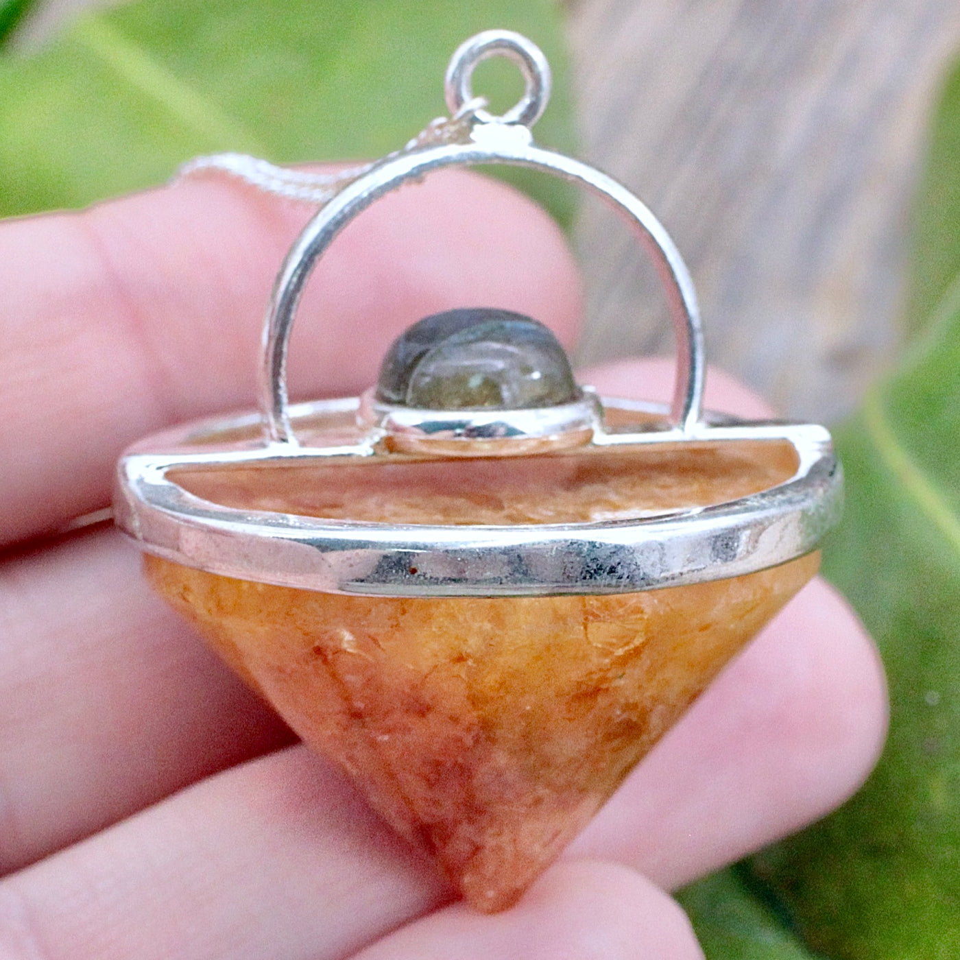 Yellow Aventurine Cone Pendulum with Labradorite Cabochon