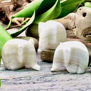 White Calcite elephant carvings