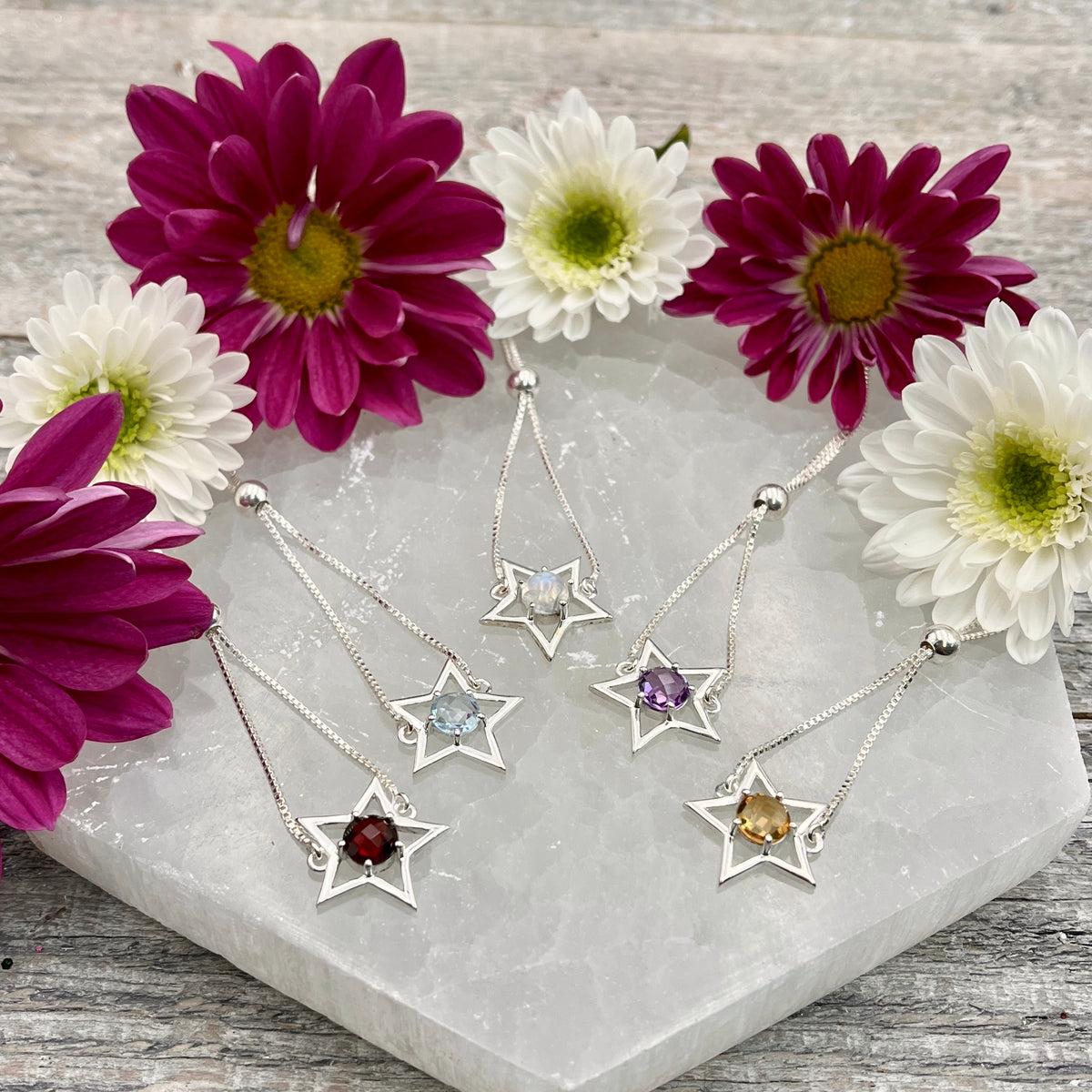 Gemstone Star Bolo Bracelet - Sterling Silver