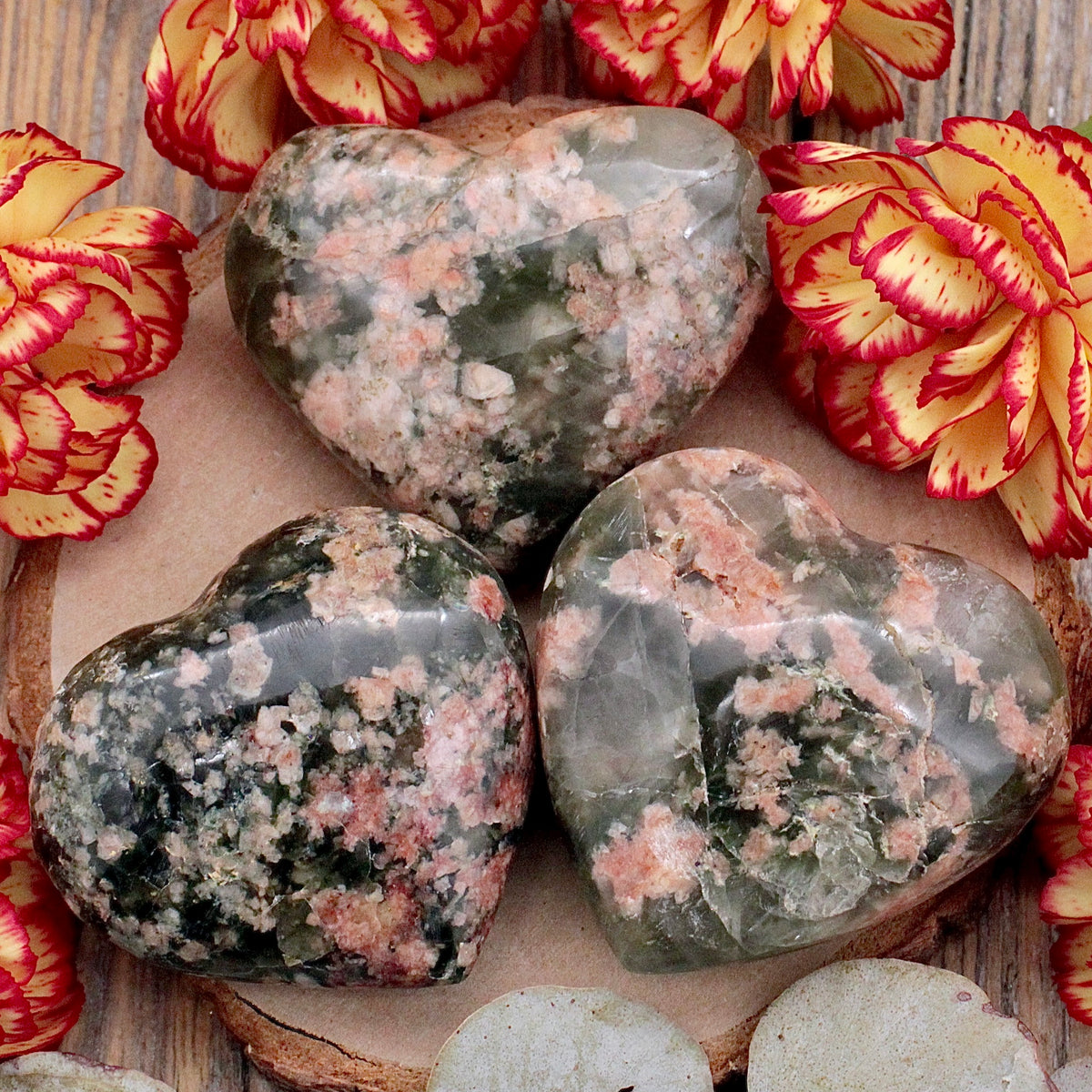 Green Flower Agate Heart