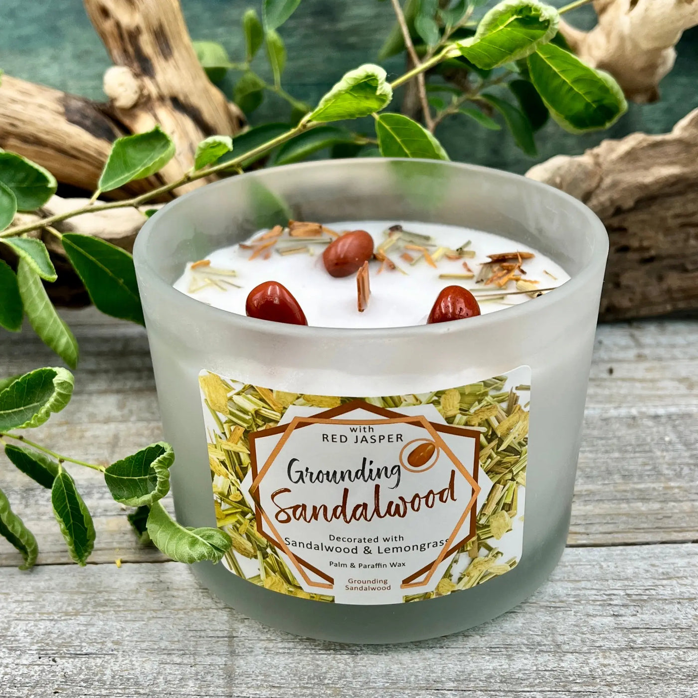 Grounding Sandalwood Candle with Red Jasper
