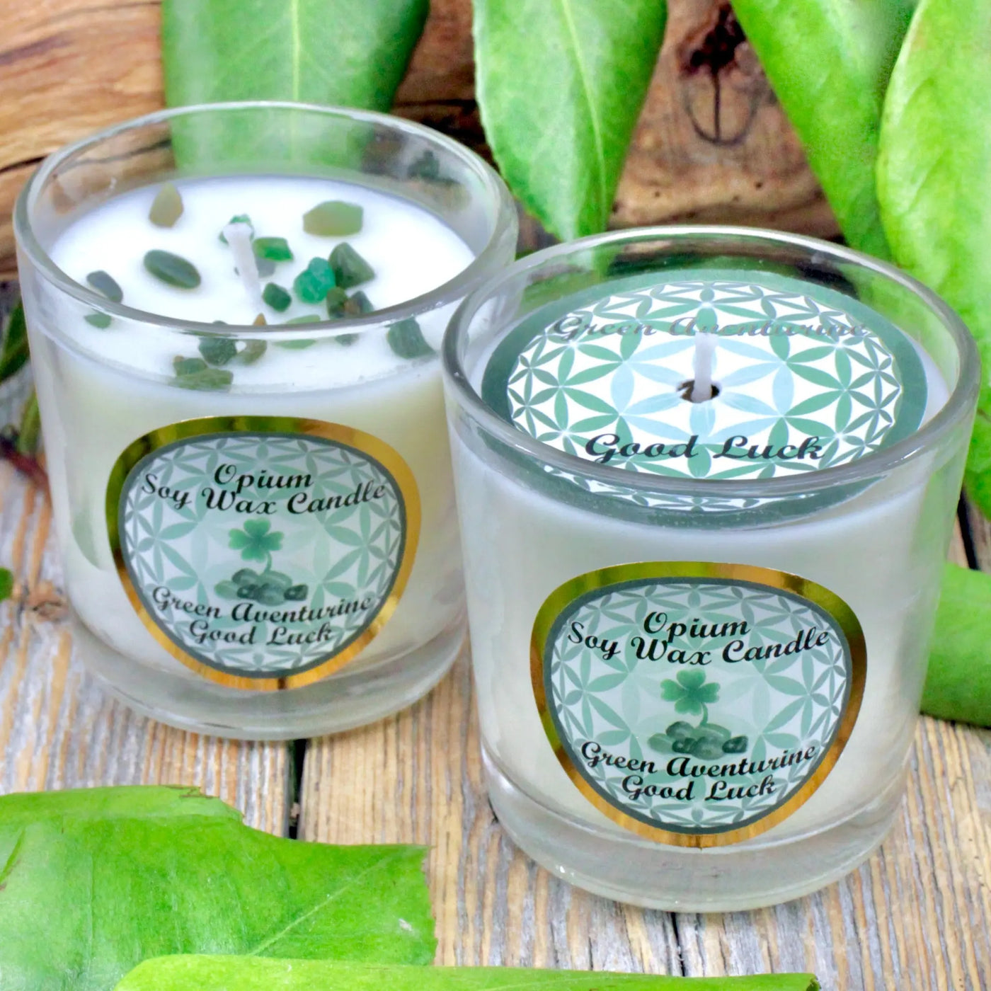 Good Luck Soy Candle - Opium with Green Aventurine