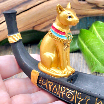 Bastet on Boat Incense Holder