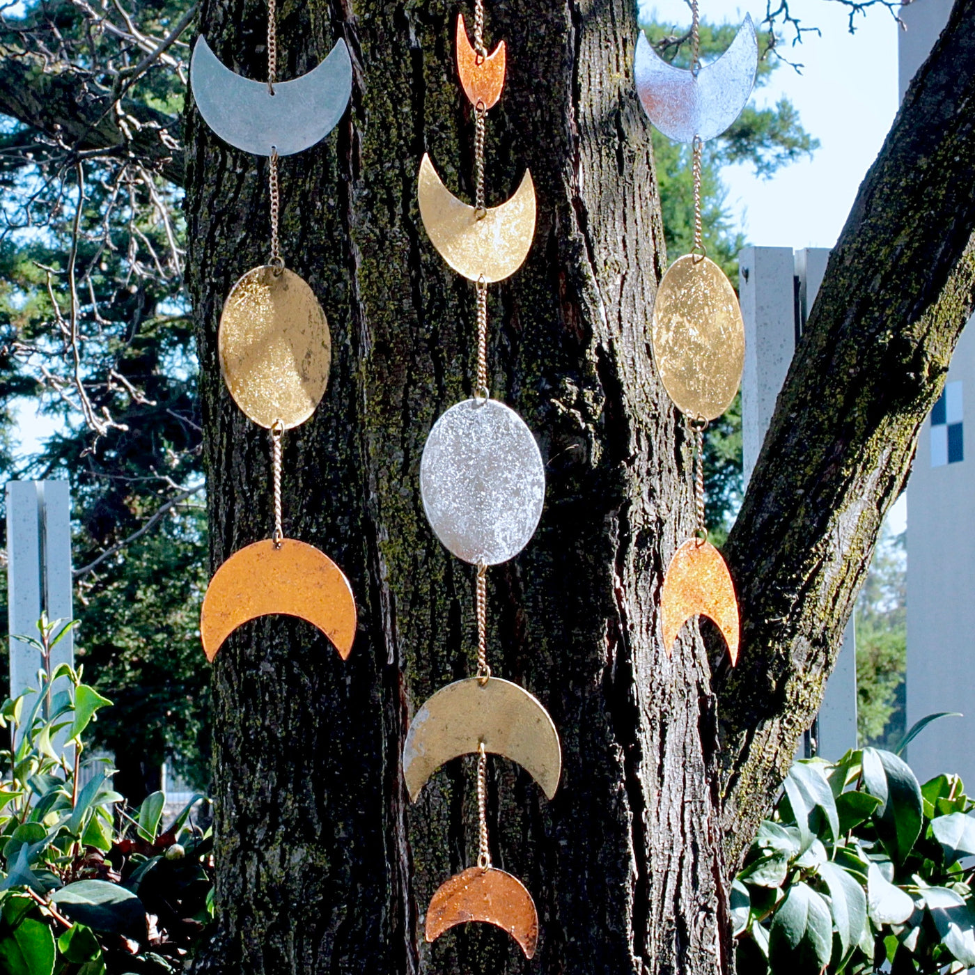 Tri-Color Metal Moons Wall Hanging