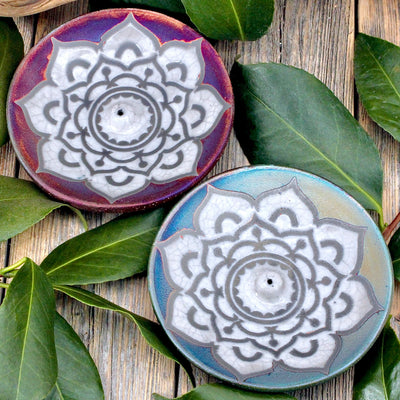 Raku Pottery Incense Holder - Lotus