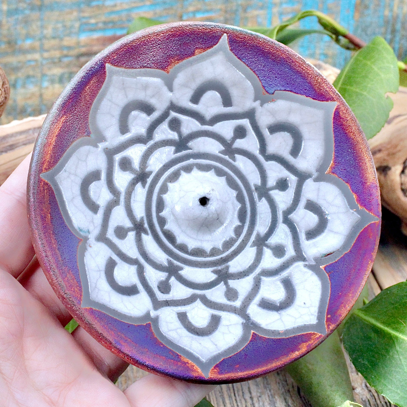 Raku Pottery Incense Holder - Lotus