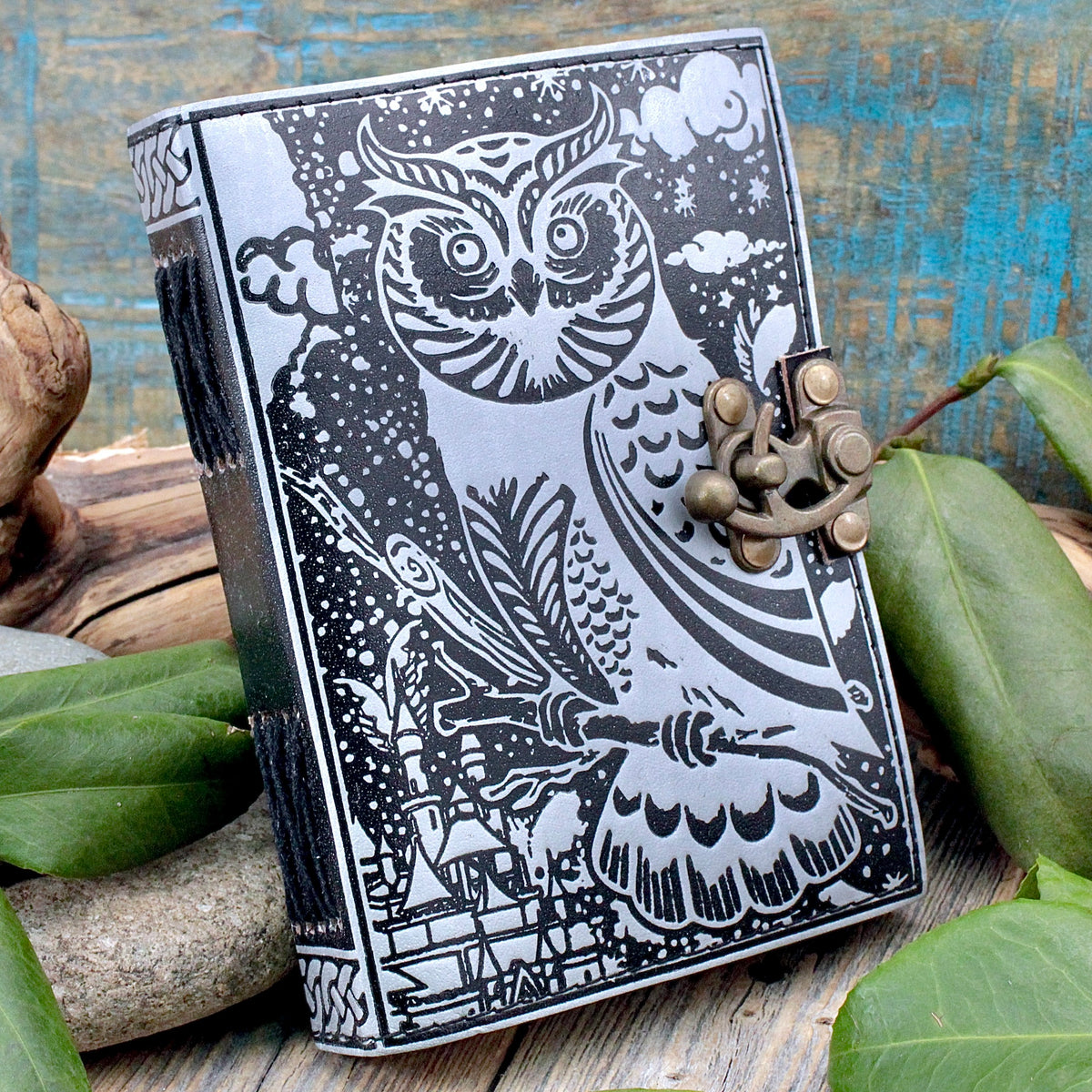 Black & Silver Owl Journal - Leather