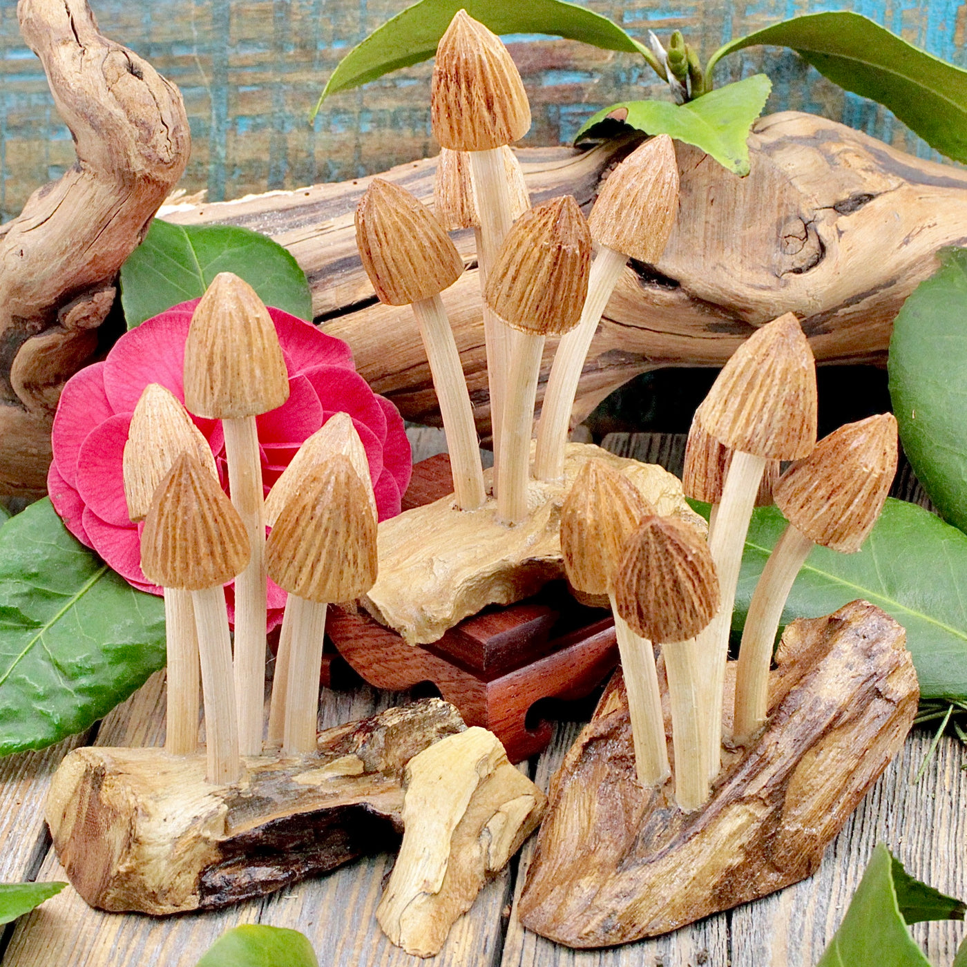 Wooden 5 Mushroom Cluster