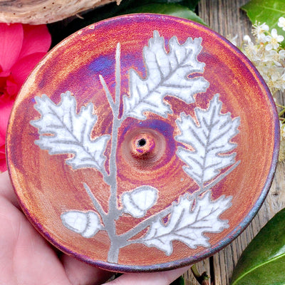 Raku Pottery Incense Holder - Oak