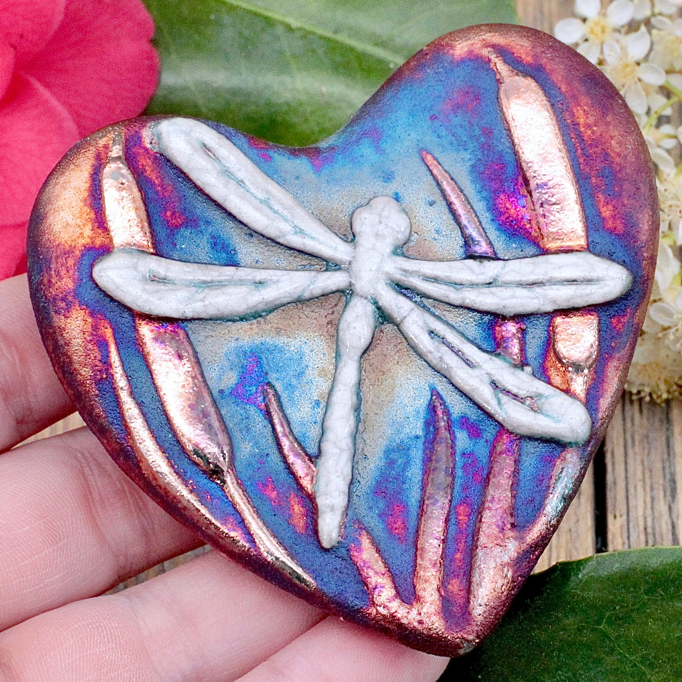 Raku Pottery Blessed Heart - Dragonfly