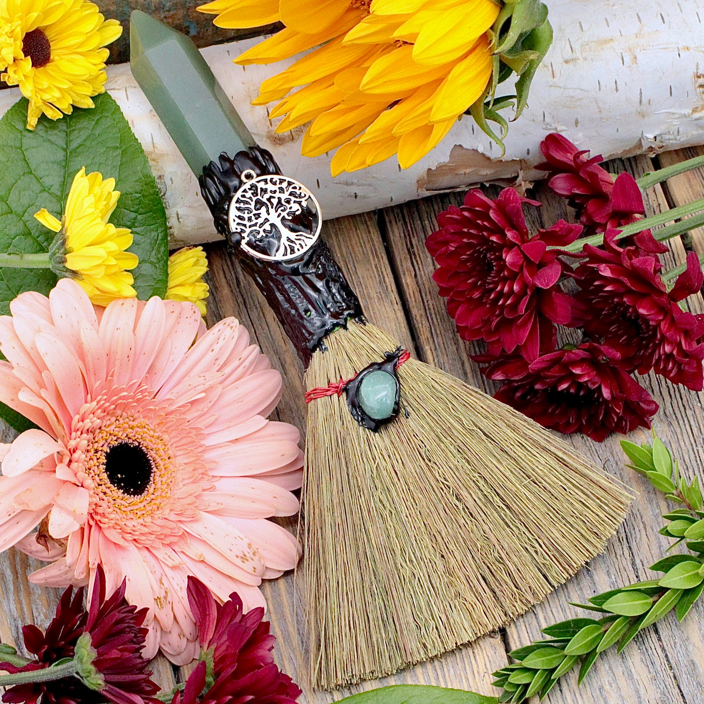 Green Aventurine Tree of Life Mini Broom