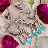 Quartz and Turquoise Crescent Moon Pendant